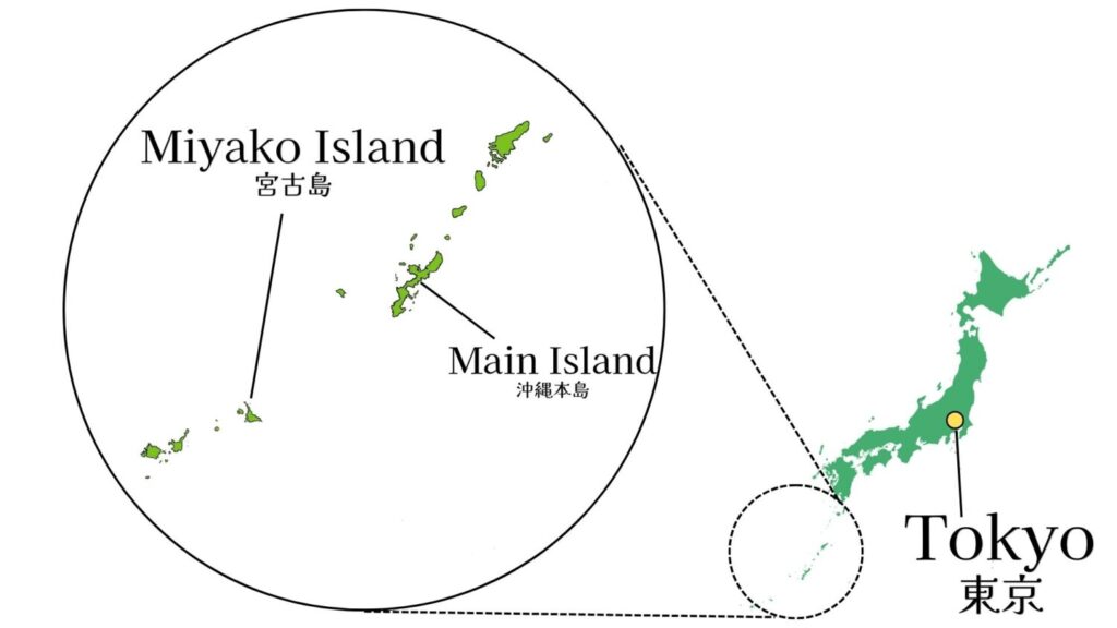 沖縄本島と宮古島の位置